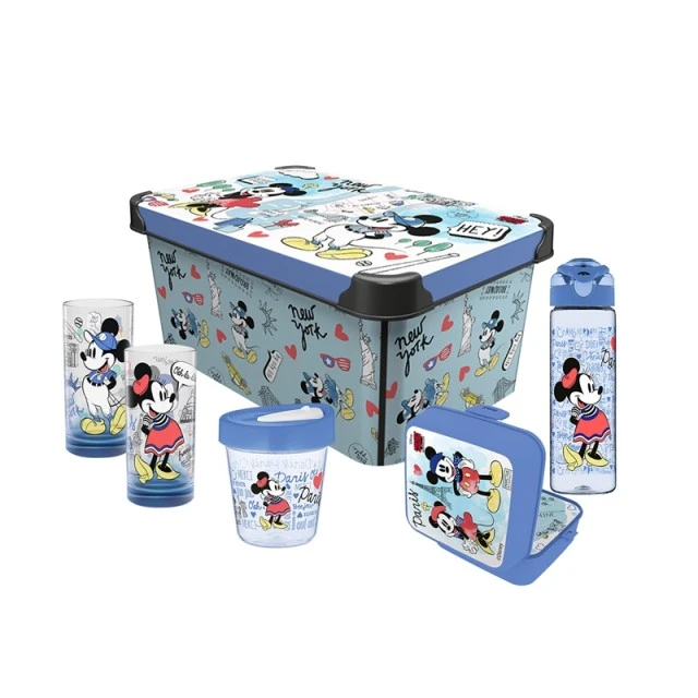 Disney σετ Travel, κουτί αποθήκευσης 10 L, κουτί 1 L, θερμοποτήρι 350 ml, μπουκάλι ταξιδιού 630 ml, 2 γυάλινα ποτήρια 300 ml, μπλε