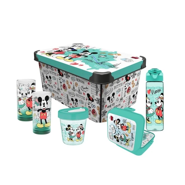Disney σετ Travel, κουτί αποθήκευσης 10 L, κουτί 1 L, θερμοποτήρι 350 ml, μπουκάλι ταξιδιού 630 ml, 2 γυάλινα ποτήρια 300 ml, πράσινα