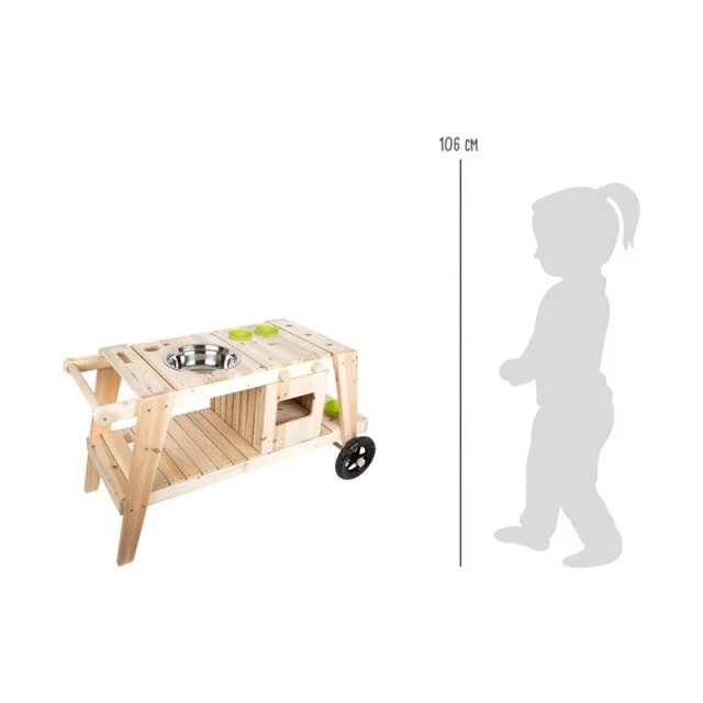 Κουζίνα Small Foot Play, σε ρόδες, με άμμο και νερό, ξύλινη