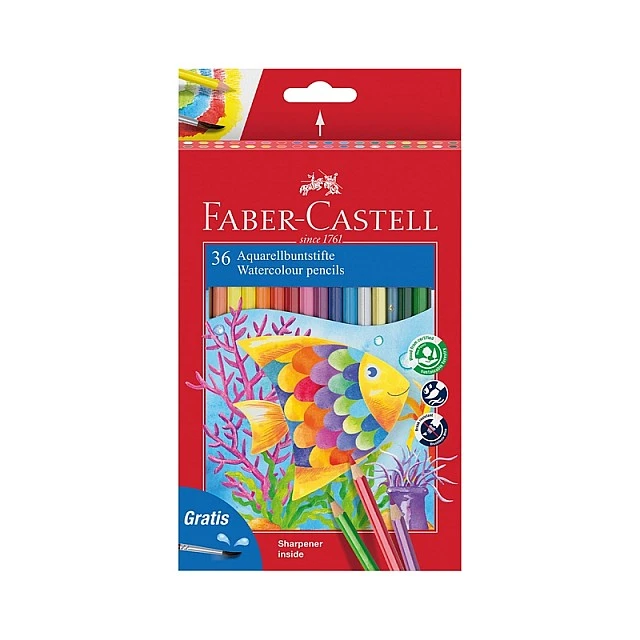 Μολύβια Faber-Castell Watercolor, 36 χρωμάτων, με πινέλο που περιλαμβάνεται