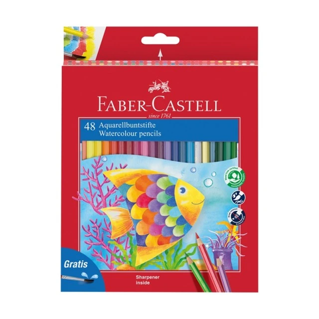 Μολύβια Faber-Castell Watercolor, 48 χρωμάτων, με παρεχόμενο πινέλο