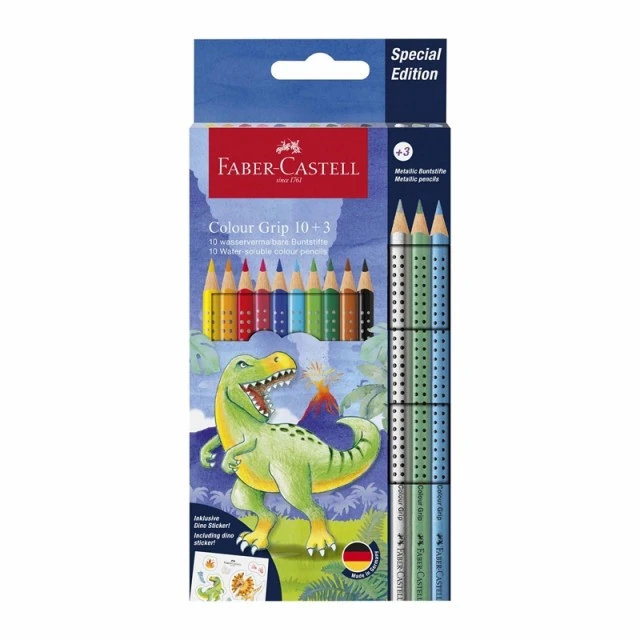 Faber-Castell χρωματιστά μολύβια Grip 2001 - Δεινόσαυρος, 10 στάνταρ και 3 μεταλλικά χρώματα
