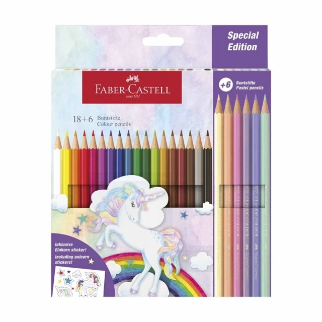 Faber-Castell χρωματιστά μολύβια Grip 2001 - Μονόκερος, 18 στάνταρ και 6 παστέλ χρώματα