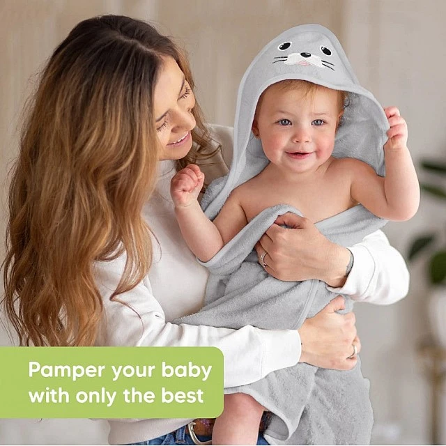 Βρεφική πετσέτα με κουκούλα KeaBabies Organic Bamboo Seal