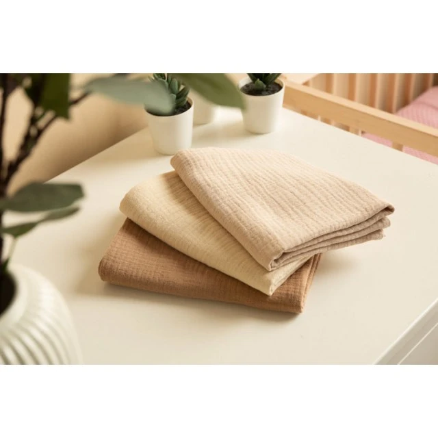 Πάνες Muslin Ολόκληρες Καφέ 3 Τεμαχίων 60x80cm