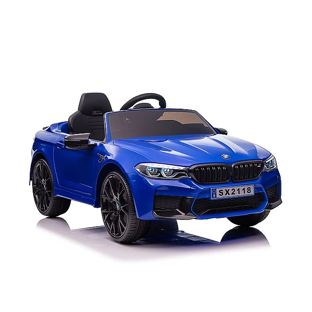 Ηλεκτρικό αυτοκίνητο BMW M5 μπλε, ελαστικά EVA, δέρμα