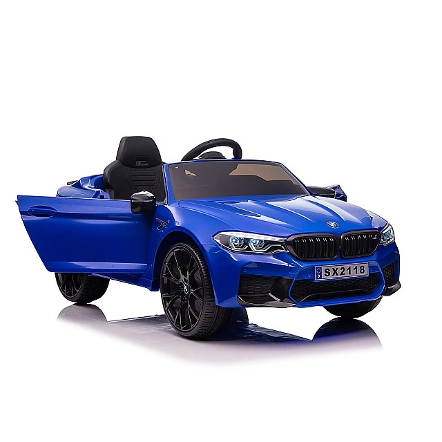 Ηλεκτρικό αυτοκίνητο BMW M5 μπλε, ελαστικά EVA, δέρμα