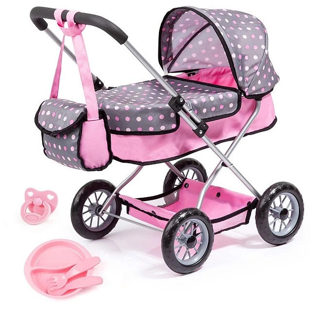 Καρότσι κούκλας BAYER SMARTY με τσάντα και μαχαιροπίρουνα γκρι/ροζ