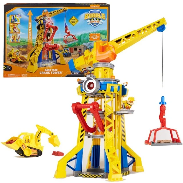 Paw Patrol Rubble και Crew Crane με εφέ ήχου και φωτός, μίνι μπουλντόζα και κουτάβι