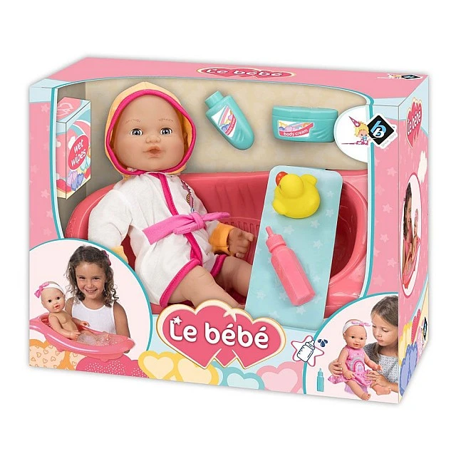 LT κούκλα Le Bebe 40 εκ. με μπουρνούζι και μπανιέρα 40 εκ.
