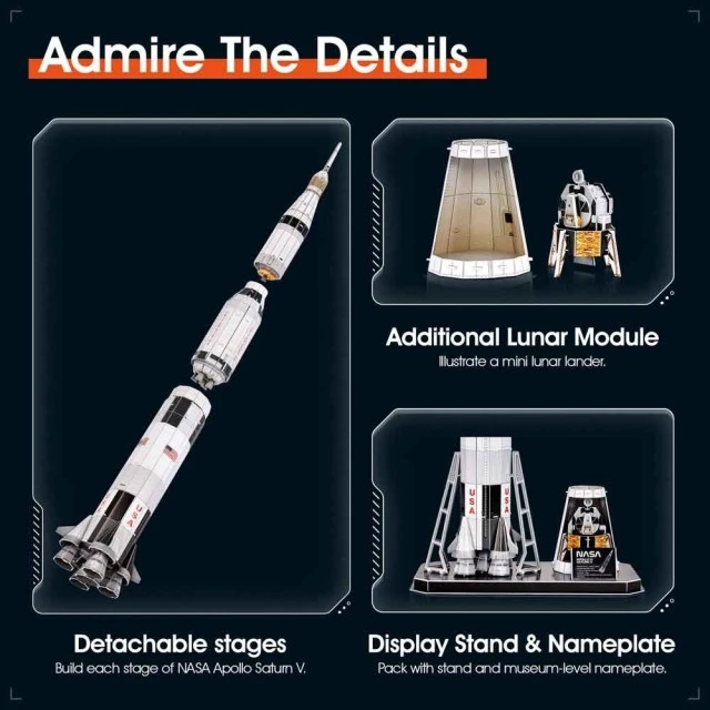 CubicFun Παζλ 3D NASA Πύραυλος Apollo Saturn V 136 τεμ.
