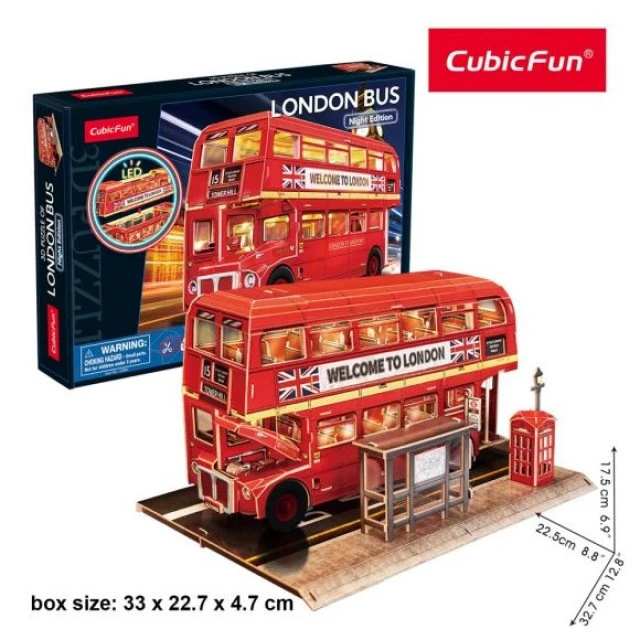 CubicFun Παζλ 3D Λονδρέζικο λεωφορείο Night Edition 161 τεμ. με LED φώτα