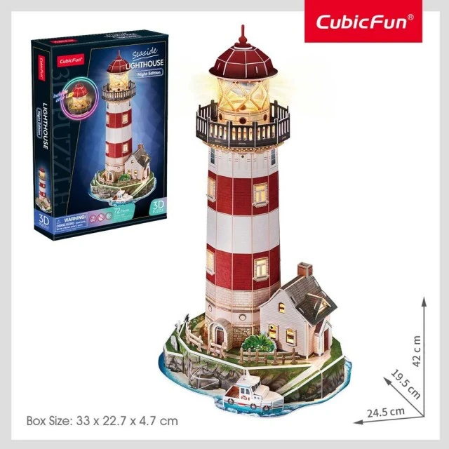 CubicFun Παζλ 3D Φάρος Night Edition 72 τεμ. με LED φώτα