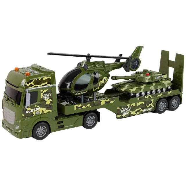 ToyStar μεταφορέας αυτοκινήτων Military με ελικόπτερο και τανκ, ήχος και φως