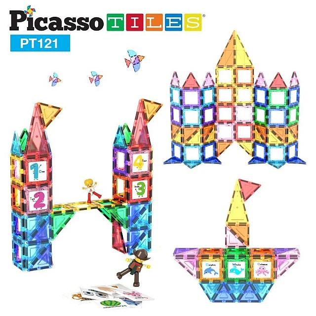 Σετ Μαγνητικών Κατασκευών Picasso με Βάση Ράγας και 2 Φιγούρες 121 Τεμαχίων