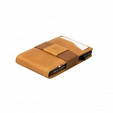 Πορτοφόλι με κάρτα και διαφανή θήκη για ταυτότητα σε χρώμα κονιάκ