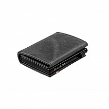 Τρίπτυχο πορτοφόλι με θήκη για κέρματα και 10 κάρτες. Χρώμα μαύρο ματ.