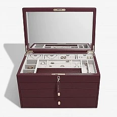 Πολυτελής θήκη κοσμημάτων 4 επιπέδων σε στοίβες, χρώμα μπορντό