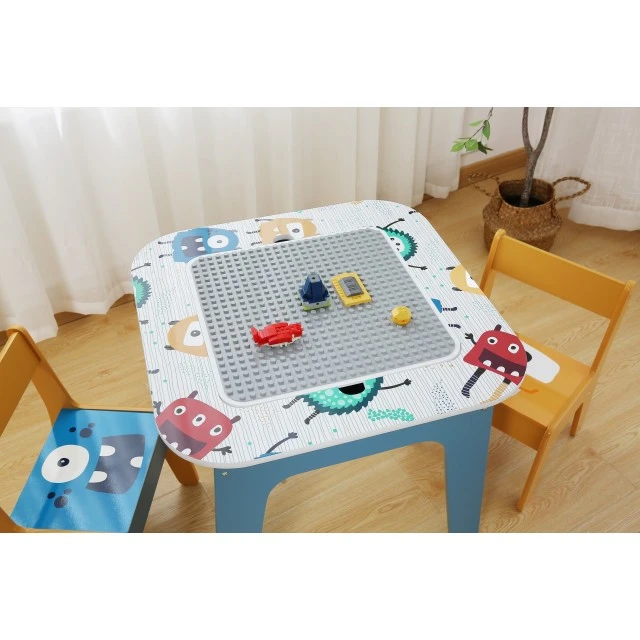 Παιδικό Τραπέζι με 2 Καρέκλες, Σετ - Διπλής Όψης, για Σχέδιο και Στοίβαξη Κατασκευαστές τύπου LEGO - GHOSTS