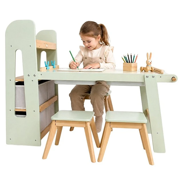 GINGER HOME Παιδικό Τραπέζι Δραστηριοτήτων 3 σε 1 με 2 Καρέκλες, Αισθητηριακό Τραπέζι Άμμου και Νερού, Λευκό και Μαύρο Πίνακα, Ράφι και Οργανωτή, 107x49x78 εκ.