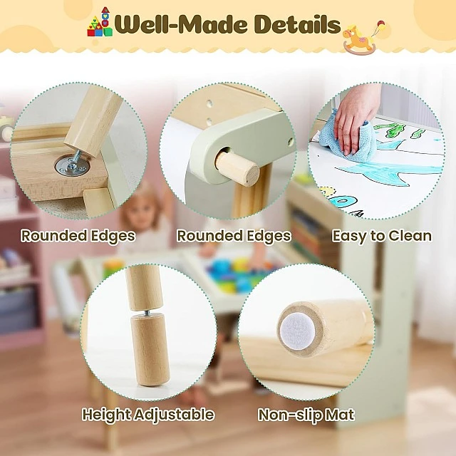GINGER HOME Παιδικό Τραπέζι Δραστηριοτήτων 3 σε 1 με 2 Καρέκλες, Αισθητηριακό Τραπέζι Άμμου και Νερού, Λευκό και Μαύρο Πίνακα, Ράφι και Οργανωτή, 107x49x78 εκ.
