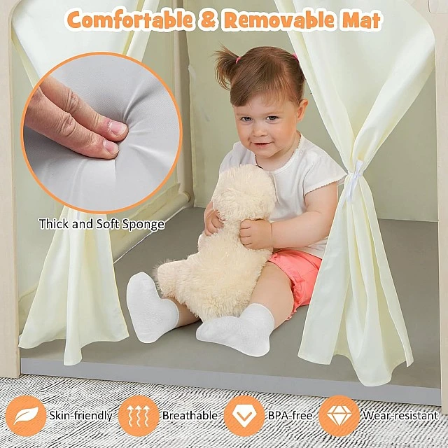 Παιδικό Ξύλινο Παιδικό Σπίτι 6 σε 1 GINGER HOME – Καρέκλα, Τραπέζι, Μαυροπίνακας, Ατζέντα, Τέντα και μαλακό χαλάκι
