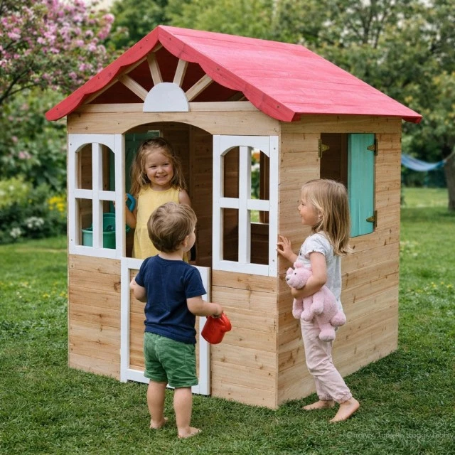 Ξύλινο παιδικό σπιτάκι εξωτερικού χώρου GINGER HOME - για αυλή και κήπο, 115×102×129 εκ.
