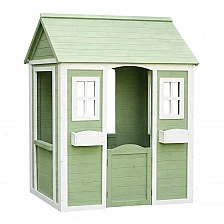 Ξύλινο Παιδικό Σπιτάκι Εξωτερικού Χώρου GINGER HOME – Σπιτάκι Κήπου για Παιδιά, Πράσινο και Λευκό, 107×90×144 cm