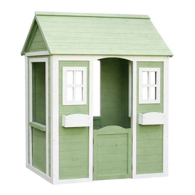 Ξύλινο Παιδικό Σπιτάκι Εξωτερικού Χώρου GINGER HOME – Σπιτάκι Κήπου για Παιδιά, Πράσινο και Λευκό, 107×90×144 cm