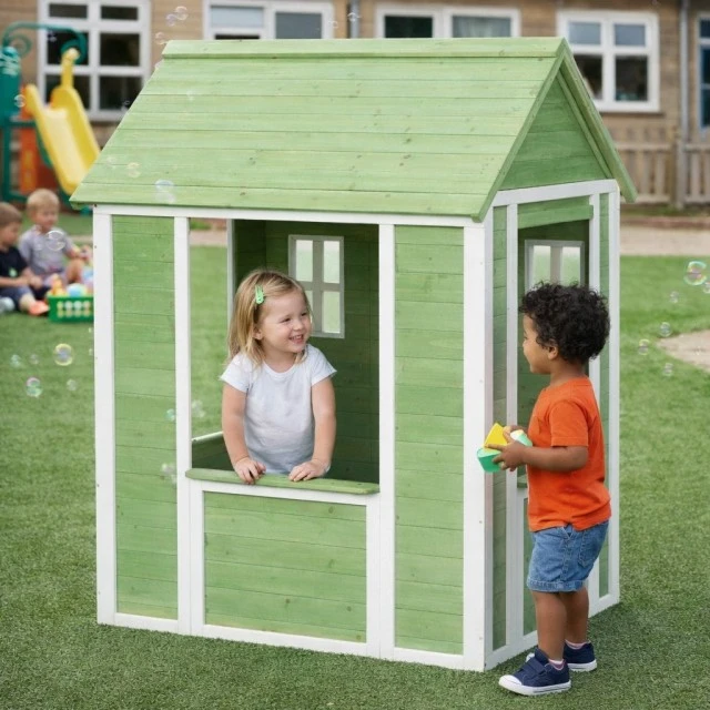 Ξύλινο Παιδικό Σπιτάκι Εξωτερικού Χώρου GINGER HOME – Σπιτάκι Κήπου για Παιδιά, Πράσινο και Λευκό, 107×90×144 cm