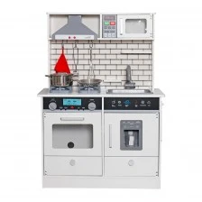 Παιδική Ξύλινη Κουζίνα με Ήχο, Φως και Αξεσουάρ Μαγειρικής - Λευκό/Γκρι