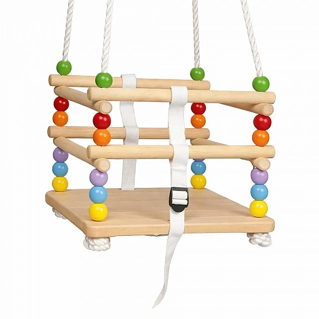 Παιδική Ξύλινη Κούνια GINGER HOME με Ζώνη και Μπουφέδες – έως 70 κιλά, 30×30 εκ.