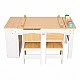 GINGER HOME Παιδικό Ξύλινο Τραπέζι 3 σε 1 με 2 Καρέκλες, Πίνακα Σχεδιασμού, Οργανωτή και Ρολό Χαρτιού, 109x60x55 εκ.