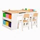 GINGER HOME Παιδικό Ξύλινο Τραπέζι 3 σε 1 με 2 Καρέκλες, Πίνακα Σχεδιασμού, Οργανωτή και Ρολό Χαρτιού, 109x60x55 εκ.