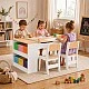 GINGER HOME Παιδικό Ξύλινο Τραπέζι 3 σε 1 με 2 Καρέκλες, Πίνακα Σχεδιασμού, Οργανωτή και Ρολό Χαρτιού, 109x60x55 εκ.