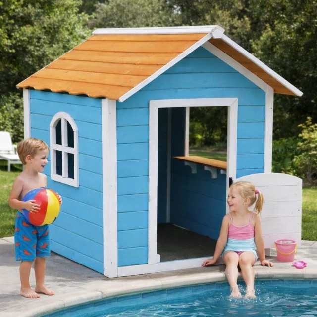 Ξύλινο Παιδικό Σπιτάκι GINGER HOME – Για Παιχνίδια Ρόλων, Αυλή και Κήπο, Μπλε, 118×138×132,5 cm