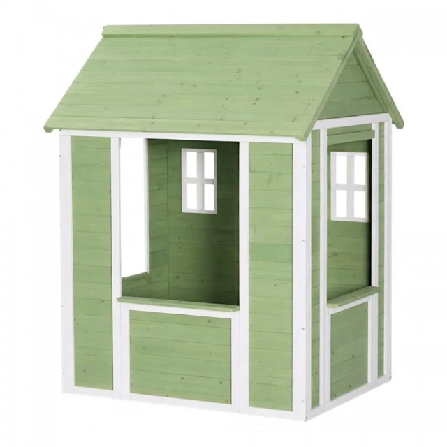 Ξύλινο Παιδικό Σπιτάκι Εξωτερικού Χώρου GINGER HOME – Σπιτάκι Κήπου για Παιδιά, Πράσινο και Λευκό, 107×90×144 cm