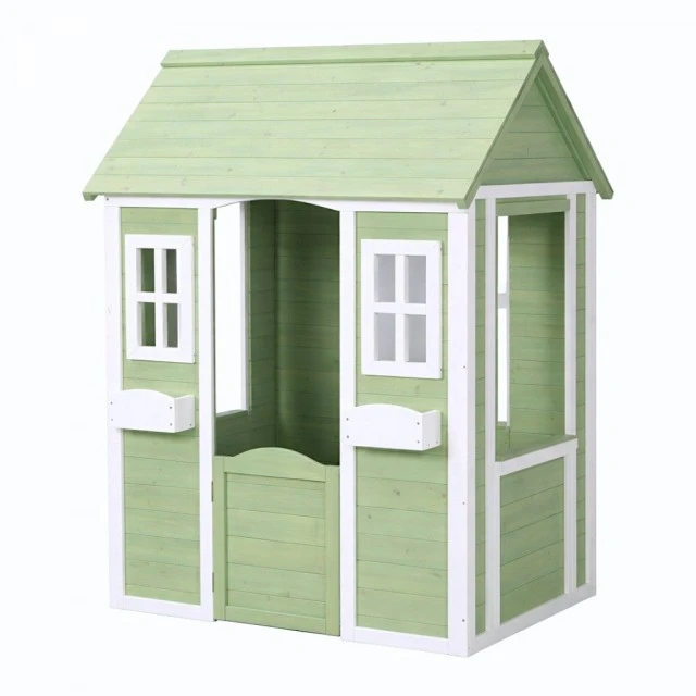 Ξύλινο Παιδικό Σπιτάκι Εξωτερικού Χώρου GINGER HOME – Σπιτάκι Κήπου για Παιδιά, Πράσινο και Λευκό, 107×90×144 cm