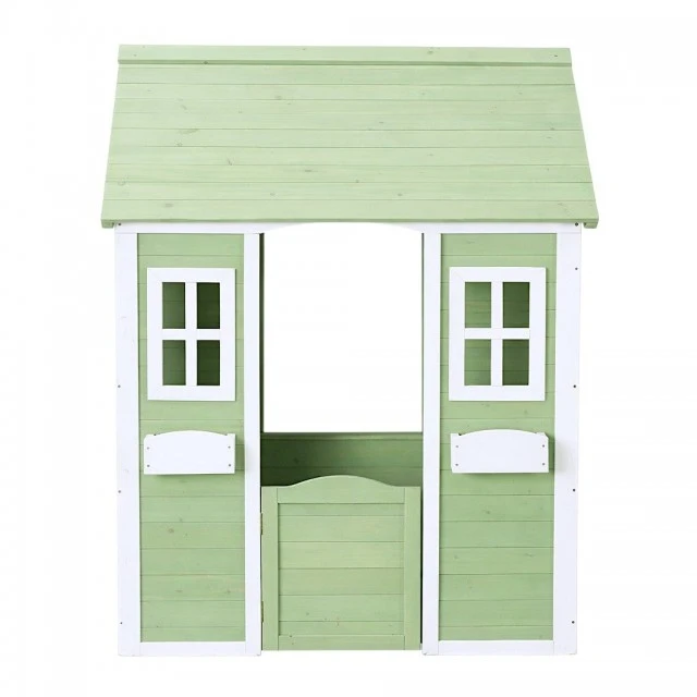 Ξύλινο Παιδικό Σπιτάκι Εξωτερικού Χώρου GINGER HOME – Σπιτάκι Κήπου για Παιδιά, Πράσινο και Λευκό, 107×90×144 cm