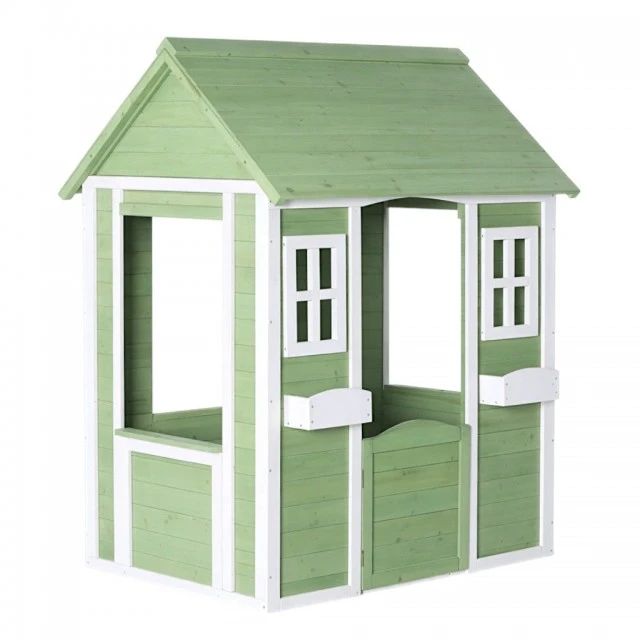 Ξύλινο Παιδικό Σπιτάκι Εξωτερικού Χώρου GINGER HOME – Σπιτάκι Κήπου για Παιδιά, Πράσινο και Λευκό, 107×90×144 cm