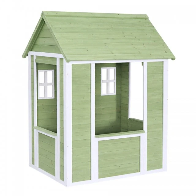 Ξύλινο Παιδικό Σπιτάκι Εξωτερικού Χώρου GINGER HOME – Σπιτάκι Κήπου για Παιδιά, Πράσινο και Λευκό, 107×90×144 cm