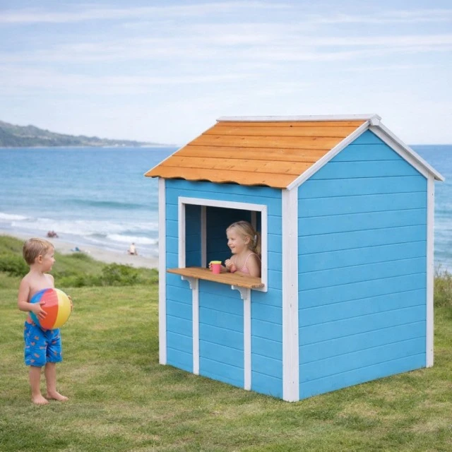 Ξύλινο Παιδικό Σπιτάκι GINGER HOME – Για Παιχνίδια Ρόλων, Αυλή και Κήπο, Μπλε, 118×138×132,5 cm