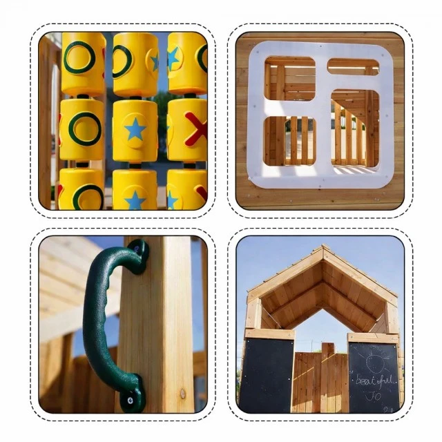 Μεγάλο Ξύλινο Παιδικό Σπιτάκι για την Αυλή GINGER HOME με Τσουλήθρα, 2 Κούνιες, Πλαίσιο Αναρρίχησης και Σκάμμα – 250×150×267 εκ.