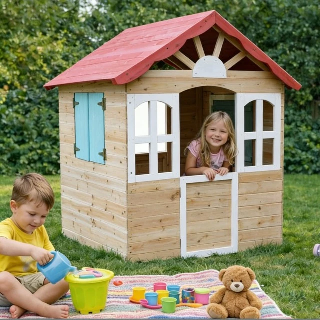 Ξύλινο παιδικό σπιτάκι εξωτερικού χώρου GINGER HOME - για αυλή και κήπο, 115×102×129 εκ.