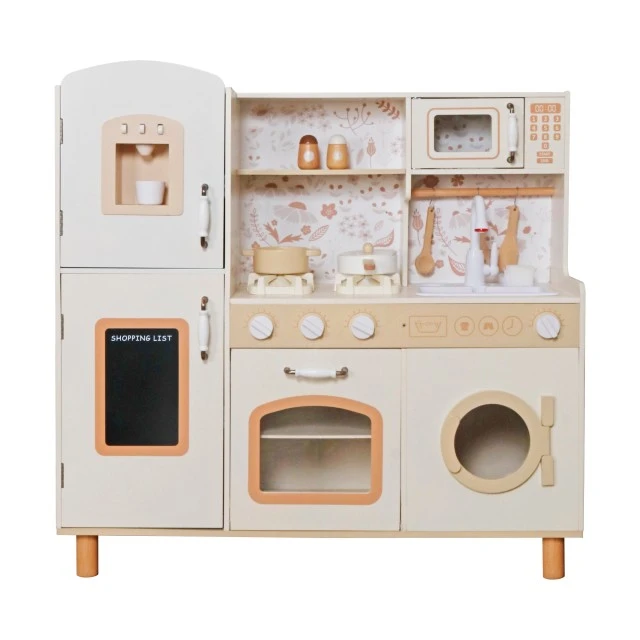 Παιδική Ξύλινη Κουζίνα GINGER HOME – Vintage Μοντέλο με Ηλεκτρονικές Εστίες, Φώτα, Ήχους και Νιπτήρα με Τρεχούμενο Νερό, 91×31×90 cm