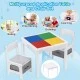 Παιδικό Τραπέζι με 2 Καρέκλες, Διπλής Όψης, Ξύλινο Σετ για Εκμάθηση, Σχέδιο, Γράψιμο, Στοίβαξη Κατασκευαστές τύπου LEGO - ΛΕΥΚΟ/ΓΚΡΙ