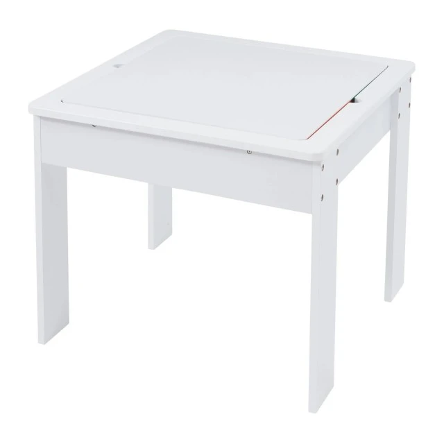 Παιδικό Τραπέζι με 2 Καρέκλες, Διπλής Όψης, Ξύλινο Σετ για Εκμάθηση, Σχέδιο, Γράψιμο, Στοίβαξη Κατασκευαστές τύπου LEGO - ΛΕΥΚΟ/ΓΚΡΙ