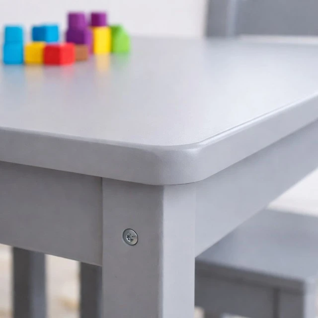 Παιδικό Τραπέζι με 4 Καρέκλες GINGER HOME – Ξύλινο Παιδικό Τραπέζι για Παιχνίδι και Μάθηση, Γκρι Σετ 66×56×48 cm