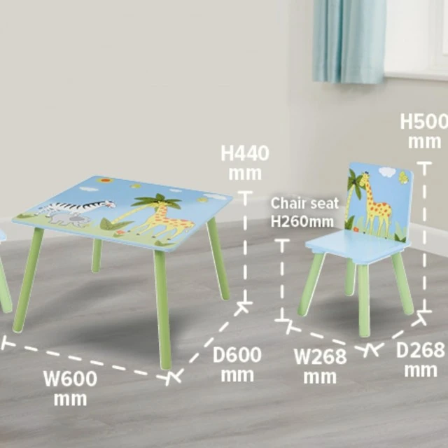 Παιδικό τραπέζι με καρεκλάκια GINGER HOME για ζωγραφική, παιχνίδι, φαγητό, ξύλινο, παιδικό δωμάτιο SAFARI