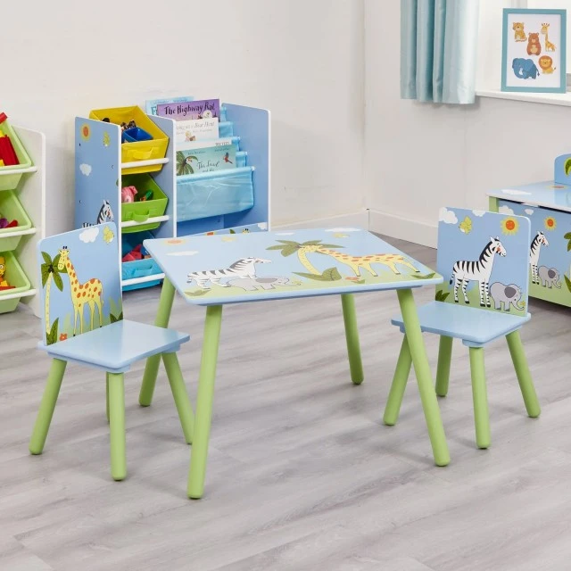 Παιδικό τραπέζι με καρεκλάκια GINGER HOME για ζωγραφική, παιχνίδι, φαγητό, ξύλινο, παιδικό δωμάτιο SAFARI